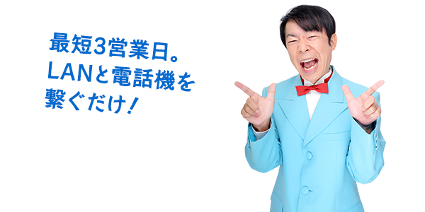 最短3営業日でご利用可能で、設置も電話機かアダプターにLANケーブルを差し込むだけ。